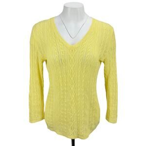 LAUREN Ralph Lauren 100% Linen Long Sleeve Knitted Sweater Sz Small Yellow